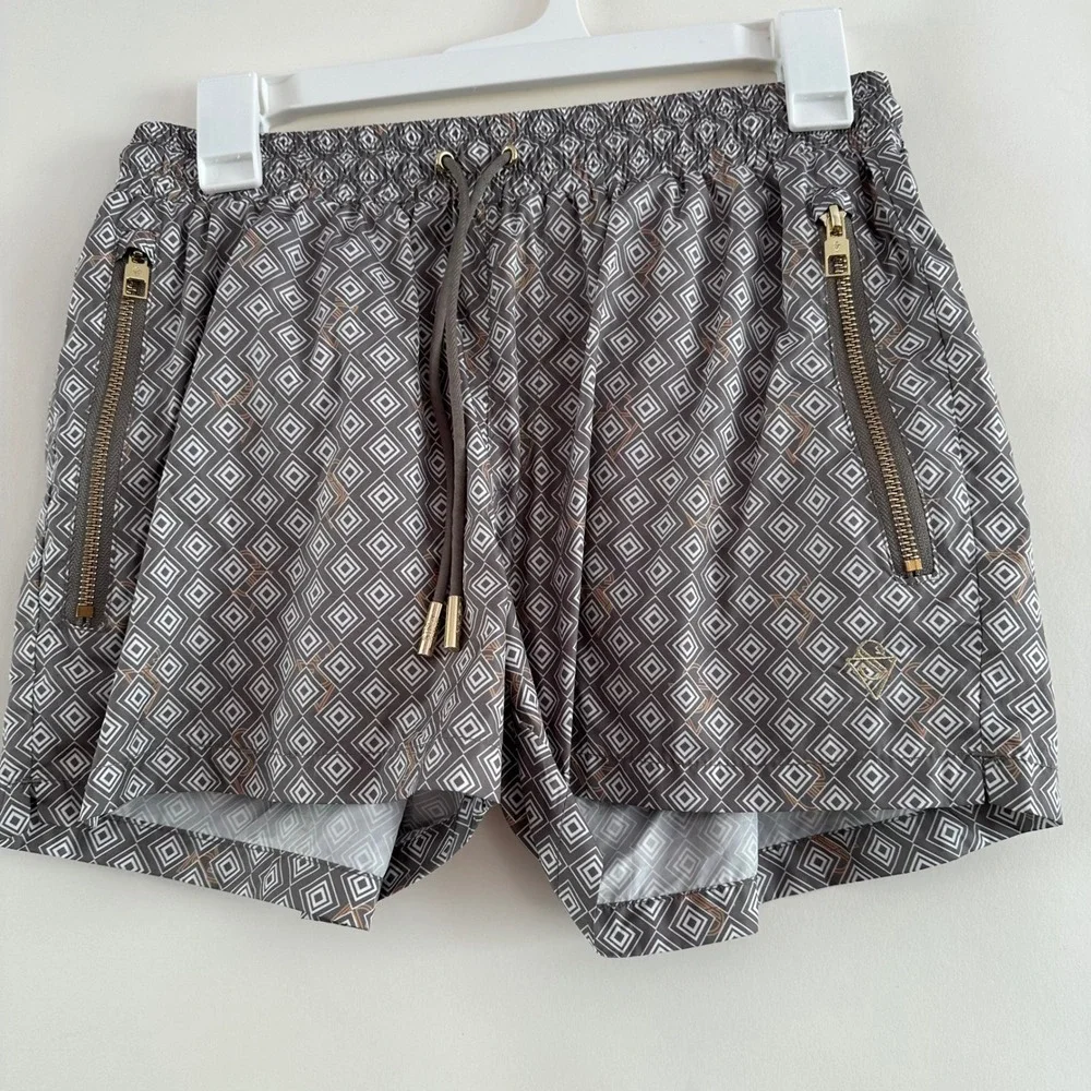 Sink Swimwear Mens Geometric Diamond Print Luxury Resort Swim Trunks Taupe M